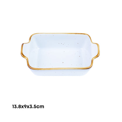 Travessa Retangular Decorativa de Cerâmica Branca com Borda Dourada 13,8x9x3,5cm