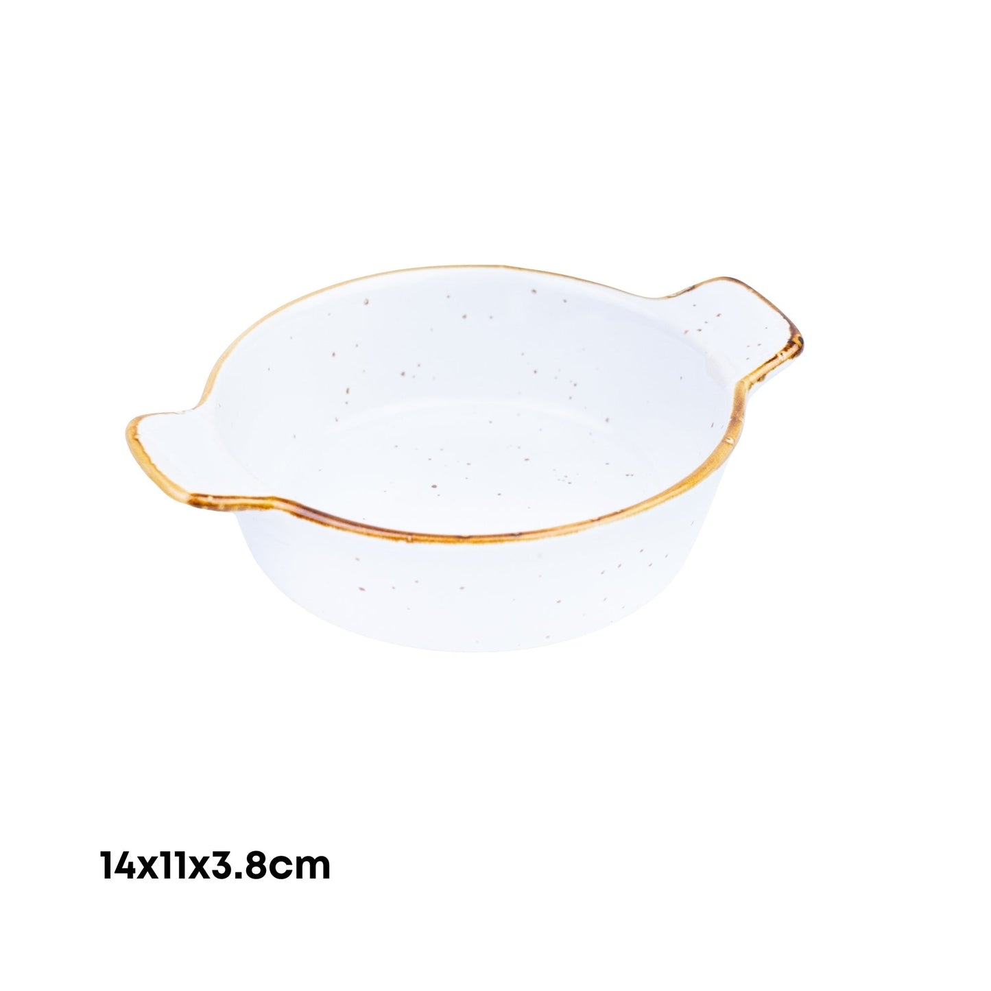 Tigela Redonda com Asas de Cerâmica Branca com Borda Dourada 14x11x3,8cm