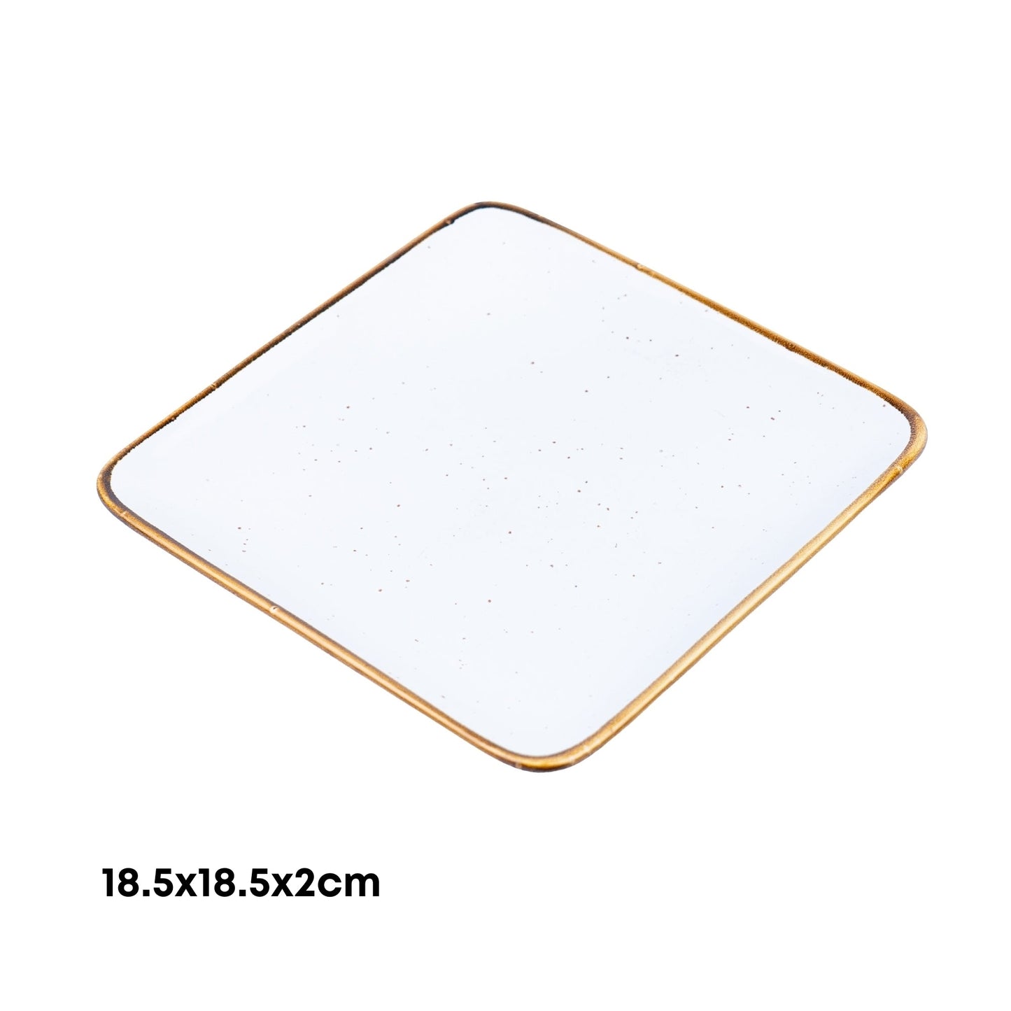 Prato Quadrado Grande de Cerâmica Branca com Borda Dourada 18,5x18,5x2cm