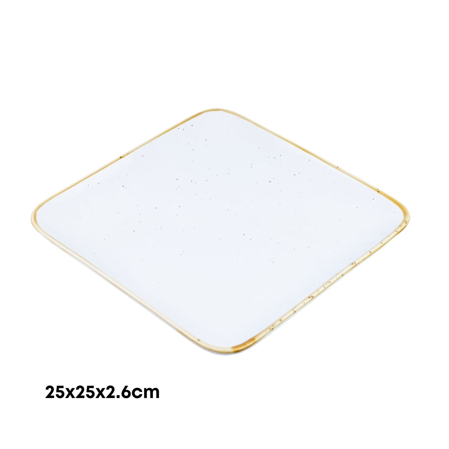 Prato Quadrado Extra Grande de Cerâmica Branca com Borda Dourada 25x25x2,6cm