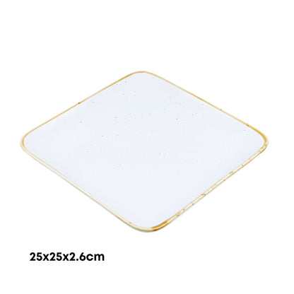 Prato Quadrado Extra Grande de Cerâmica Branca com Borda Dourada 25x25x2,6cm
