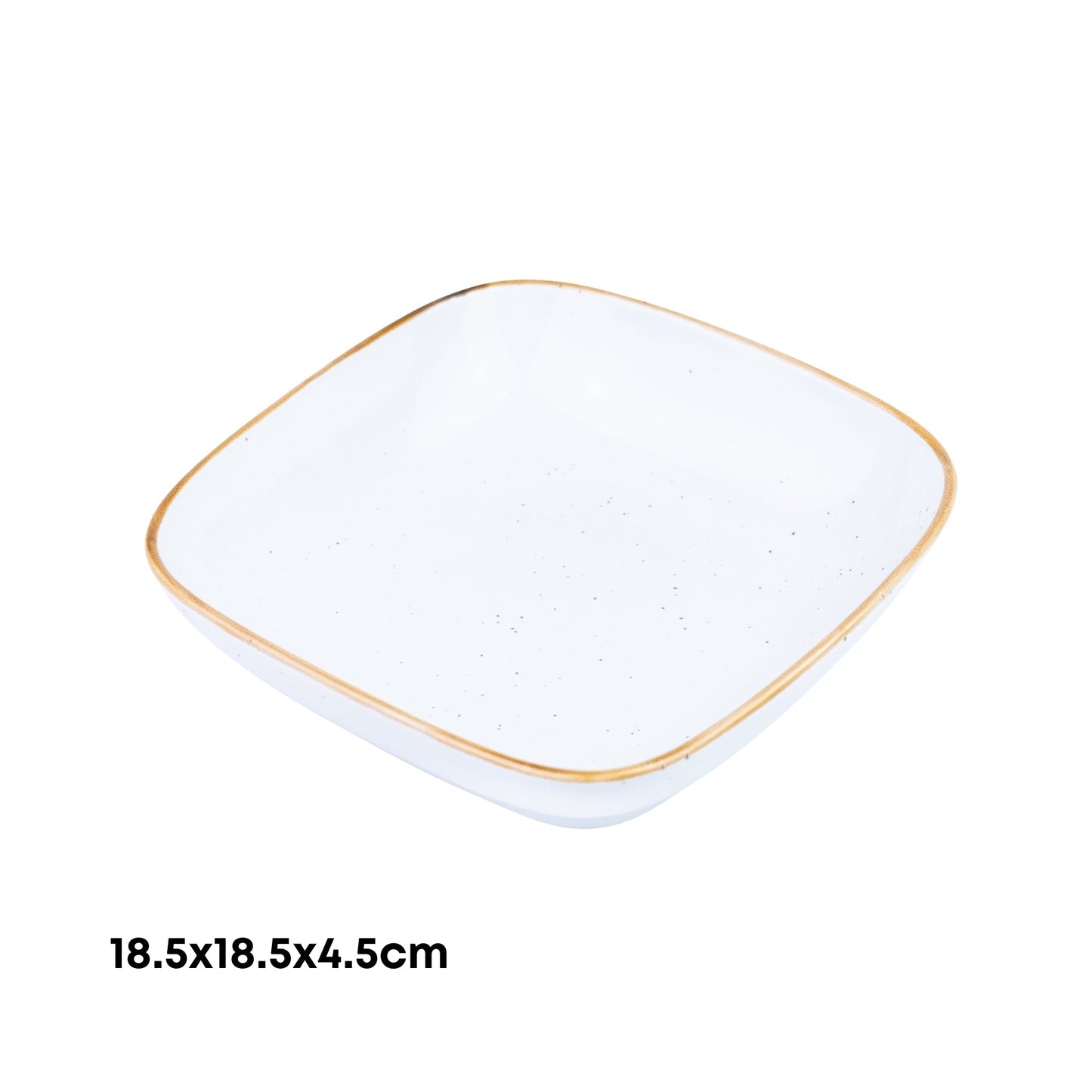 Tigela Quadrada Funda de Cerâmica Branca com Borda Dourada 18,5x18,5x4,5cm