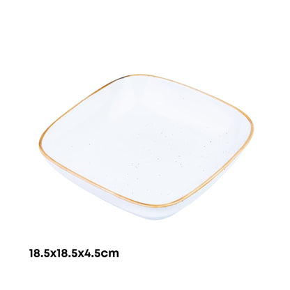 Tigela Quadrada Funda de Cerâmica Branca com Borda Dourada 18,5x18,5x4,5cm