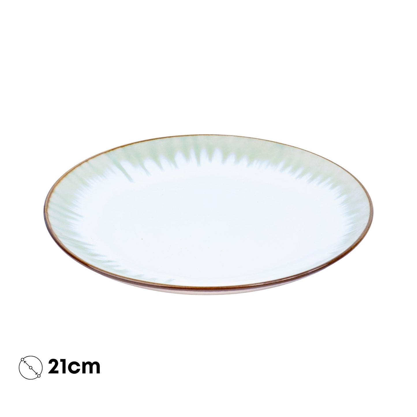 Prato Redondo Médio em Cerâmica - Branco com Detalhes Verdes Radiantes 21cm