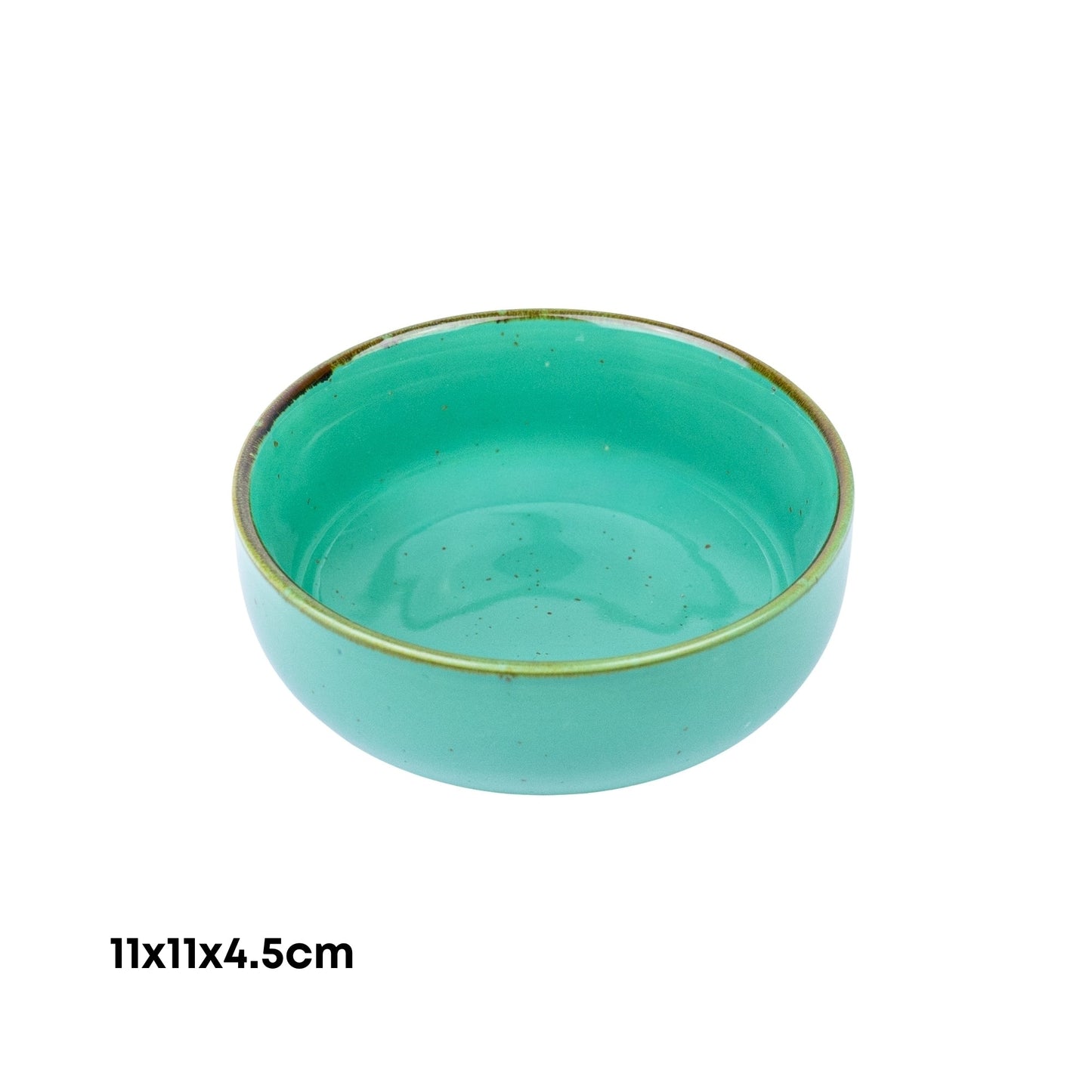 Tigela Redonda Pequena de Cerâmica Turquesa com Borda Dourada 11x11x4,5cm