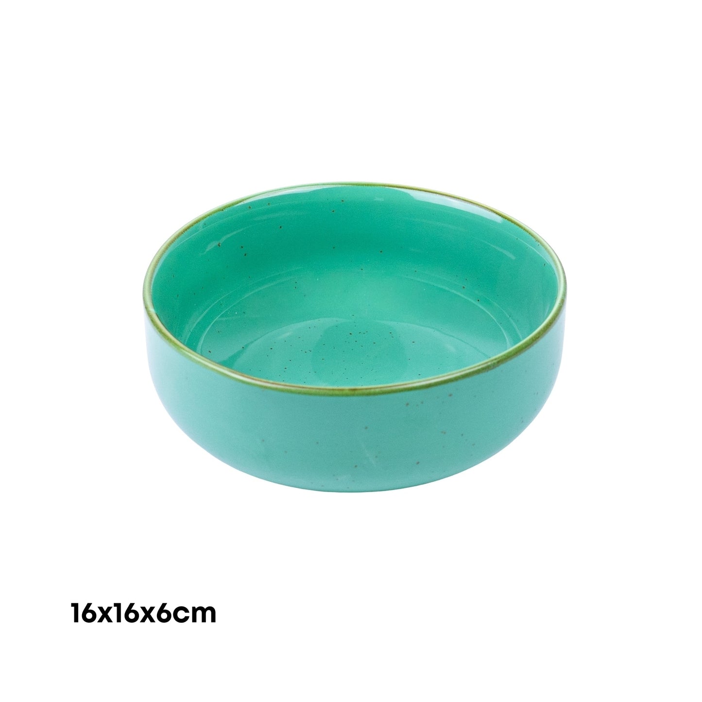 Tigela Redonda Média de Cerâmica Turquesa com Borda Dourada 16x16x6cm