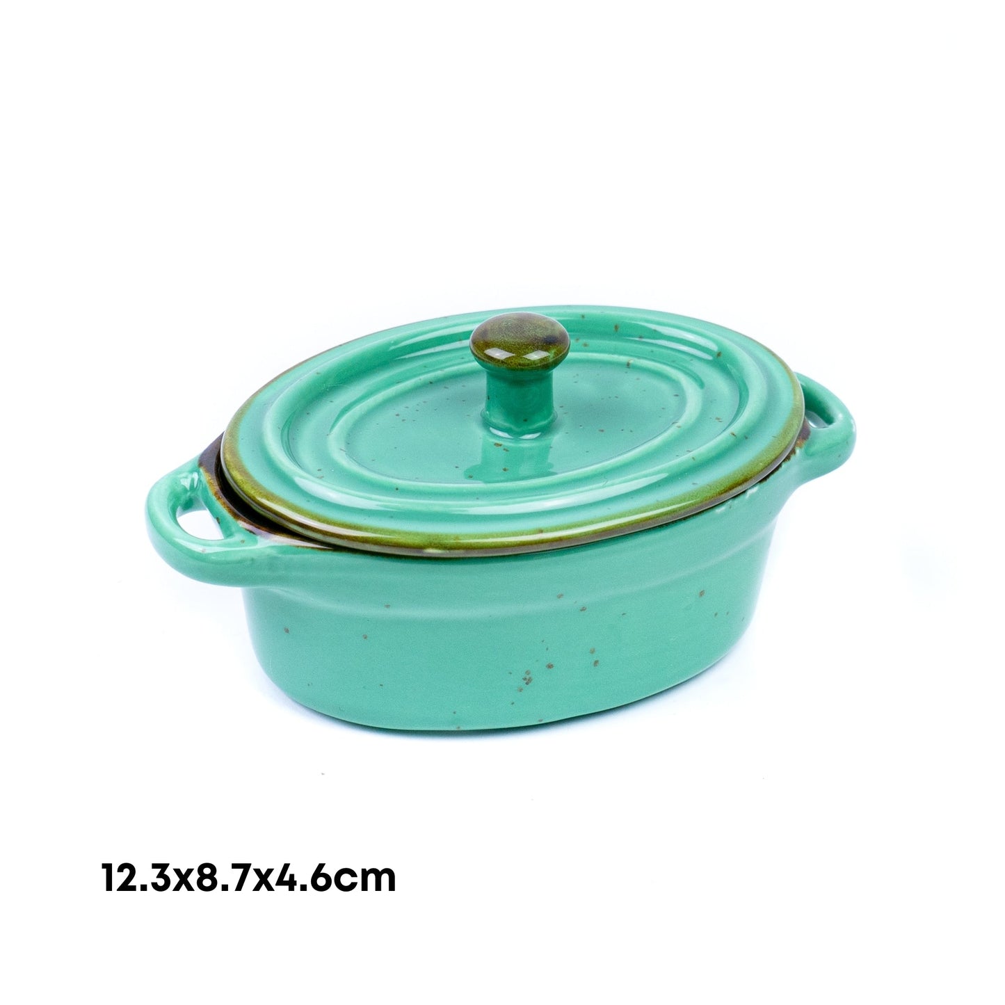 Caçarola Oval Pequena de Cerâmica Turquesa com Tampa 12,3x8,7x4,6cm