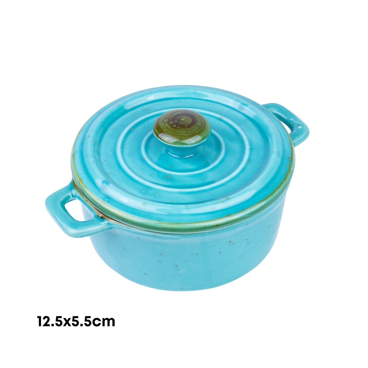Caçarola Redonda de Cerâmica Turquesa com Tampa 12,5x5,5cm