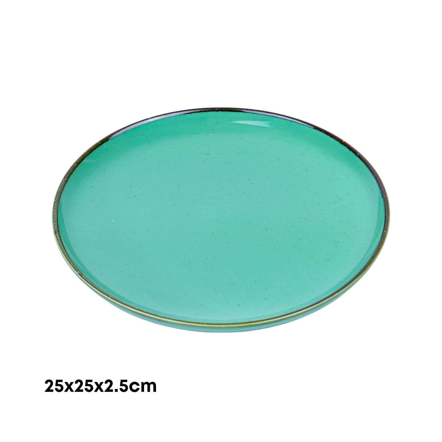 Plato grande ovalado de cerámica turquesa con borde dorado (25 x 25 x 2,5 cm)