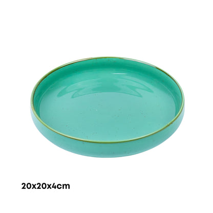 Tigela Redonda Funda de Cerâmica Turquesa com Borda Dourada 20x20x4cm