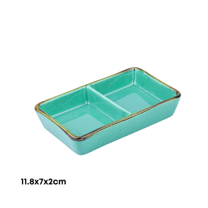Travessa Retangular Dividida em Cerâmica - Verde Turquesa 11.8x7x2cm