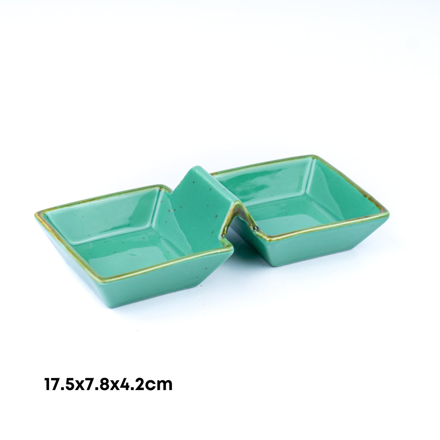 Travessa Dupla Conectada em Cerâmica - Verde Turquesa 17.5x7.8x4.2cm