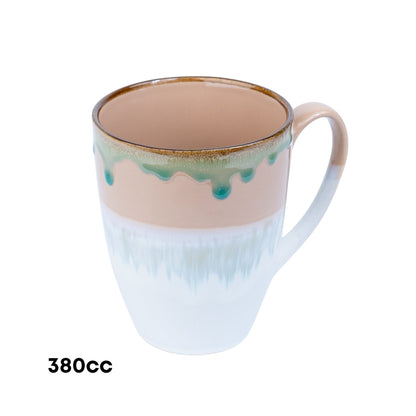 Caneca em Cerâmica - Tricolor Pastel Verde, Rosa e Branco 380cc
