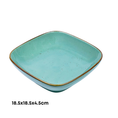 Tigela Quadrada Funda em Cerâmica - Verde Turquesa 18.5x18.5x4.5cm