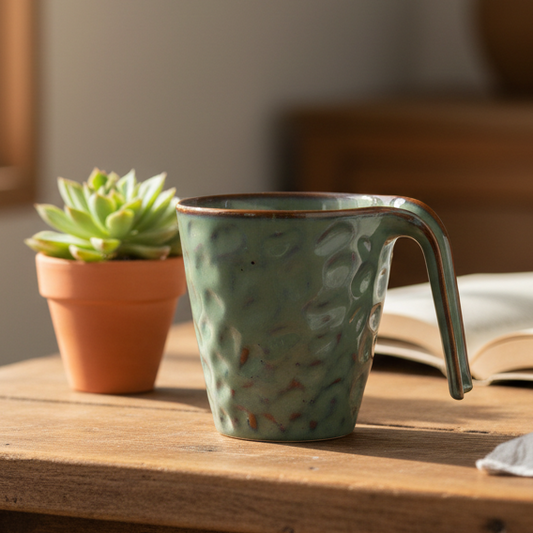 Caneca de Cerâmica com Textura Martelada - Verde Jade 250ml