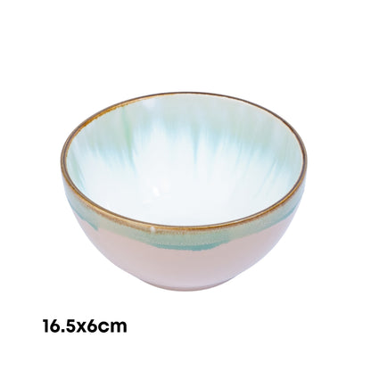 Tigela Redonda em Cerâmica - Interior Verde Água e Exterior Rosa 16.5x6cm