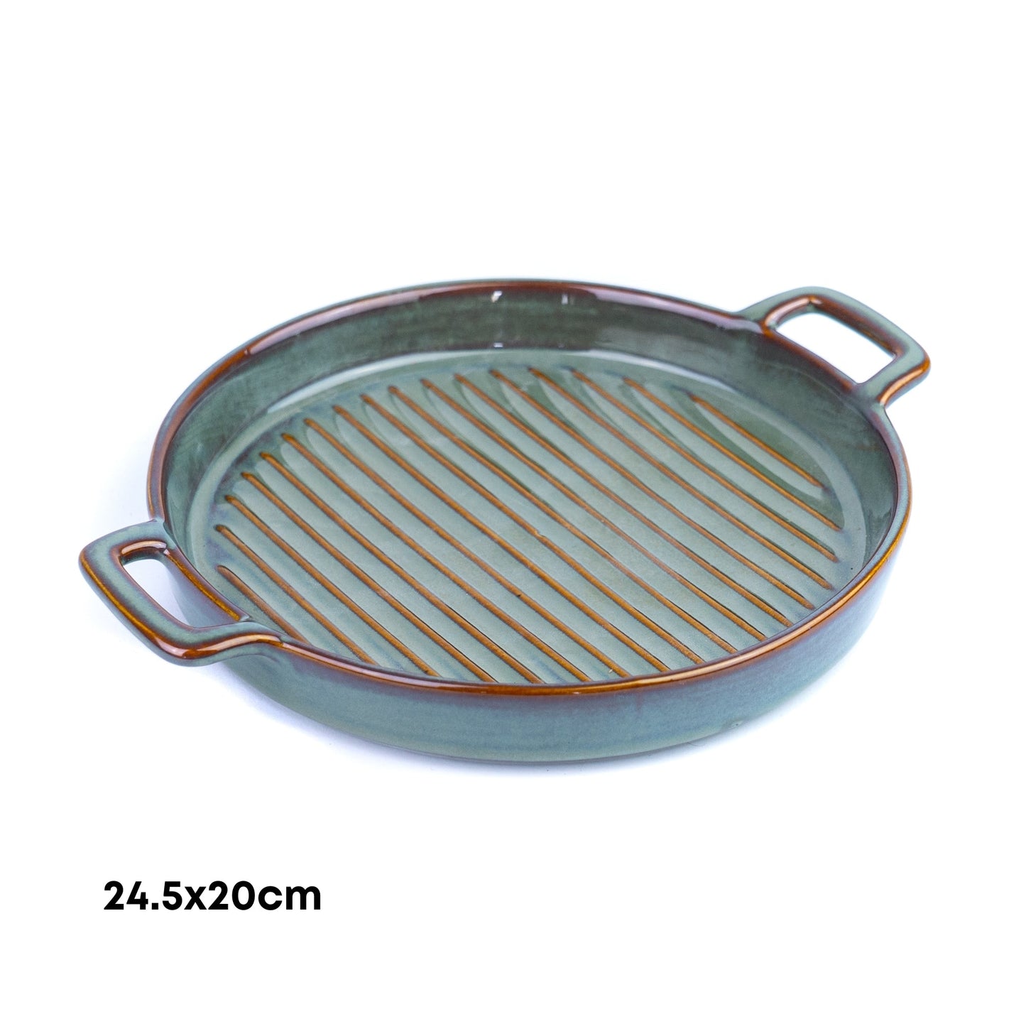 Prato de Cerâmica para Grelhados com Pegas - Verde Jade (24,5x20cm)