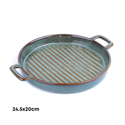 Prato de Cerâmica para Grelhados com Pegas - Verde Jade (24,5x20cm)