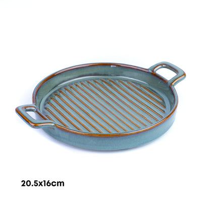 Prato de Cerâmica para Grelhados com Pegas - Verde Jade (20,5x16cm)