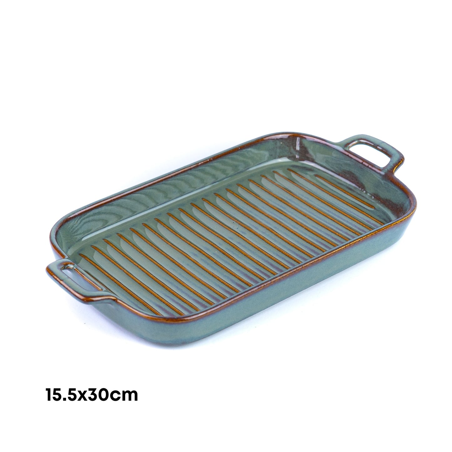 Prato de Cerâmica para Grelhados com Pegas - Verde Jade (15,5x30cm)